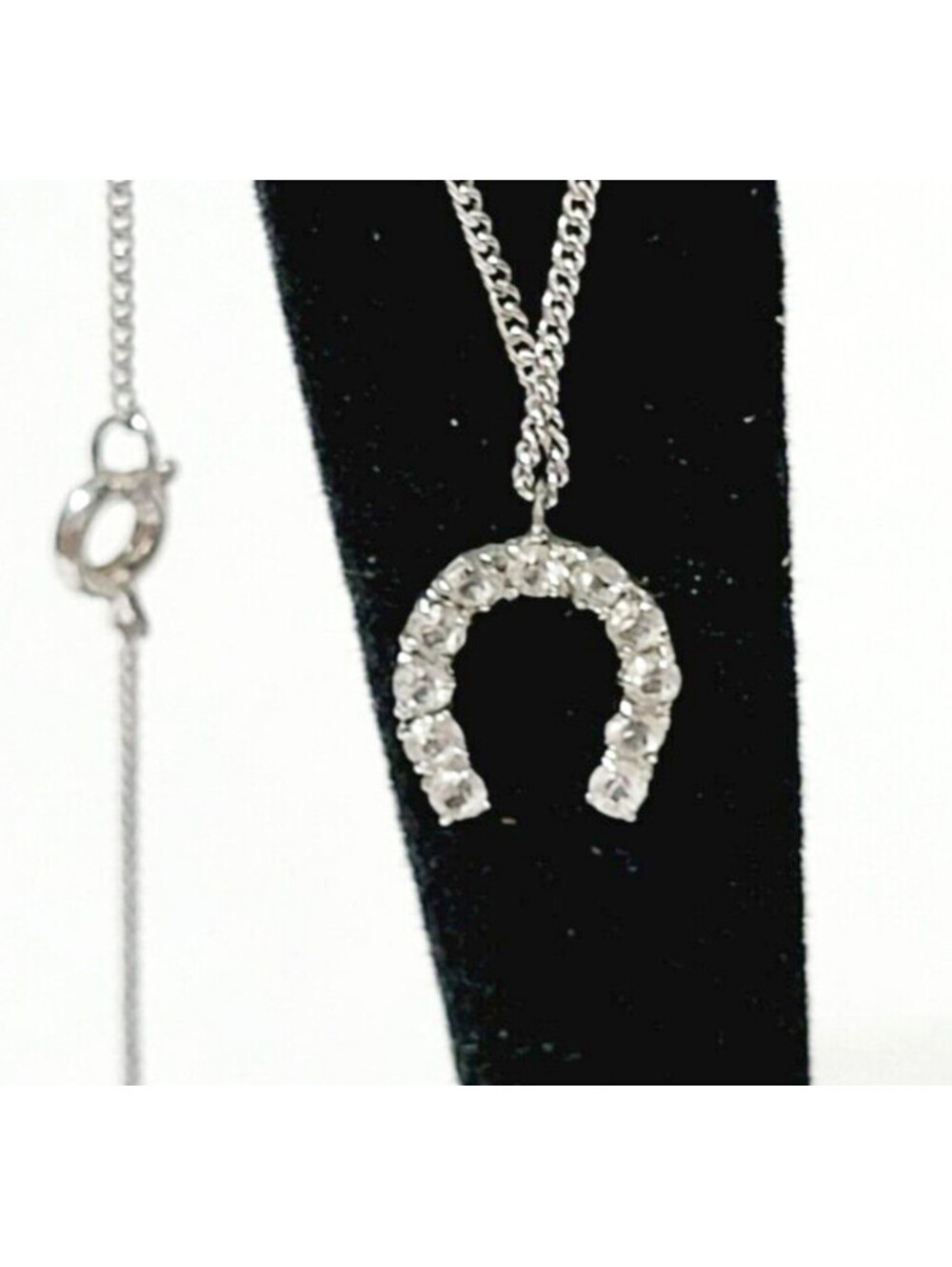 NWT Sterling Silver Pendant Necklace, Vintage Rhinestone Horsehoe sn01-8